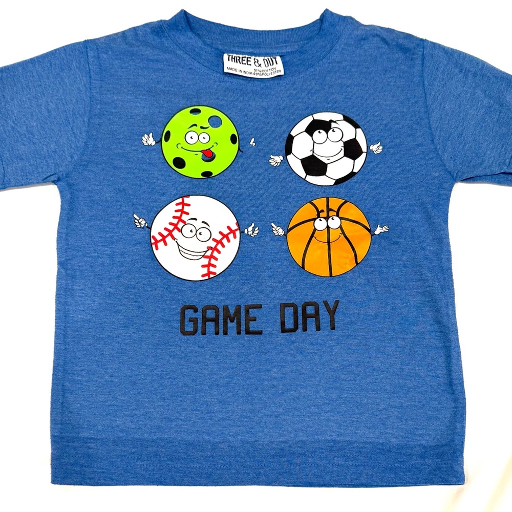 Three & Out 2T Kids Blue Game Day Tee